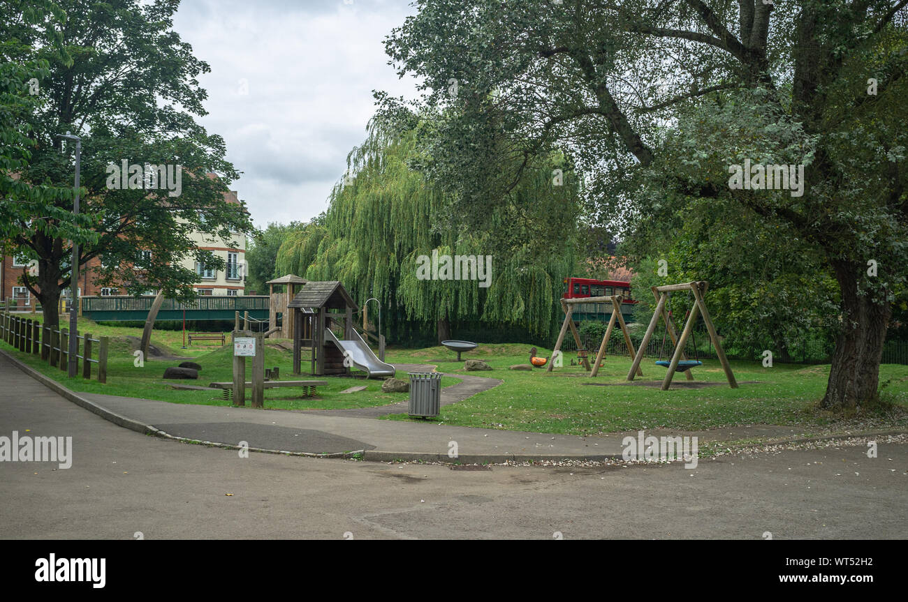 A deserted children's play area on a cloudy day late summer, Buckinghamshire,England, UK Stock Photo