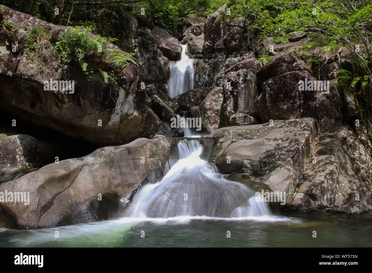 Small waterfalls Little Crystal Creek, Paluma Range National Park, Queensland, Australia Stock Photo