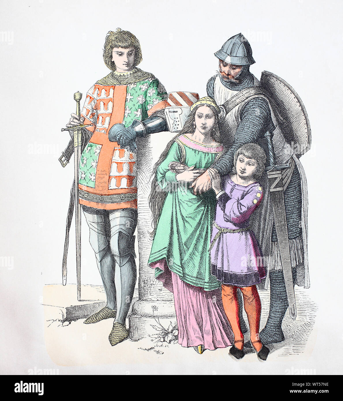 National costume, clothes, history of the costumes, German knight's family,  12th century, Volkstracht, Kleidung, Geschichte der Kostüme, deutsche  Ritterfamilie, 12. Jahrhundert Stock Photo - Alamy