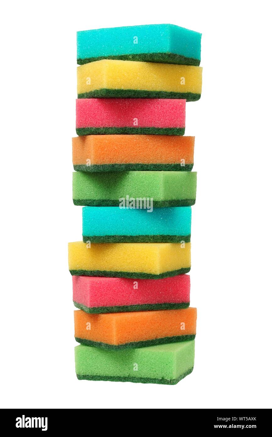 Poliuretane dish sponges isolated on white background Stock Photo
