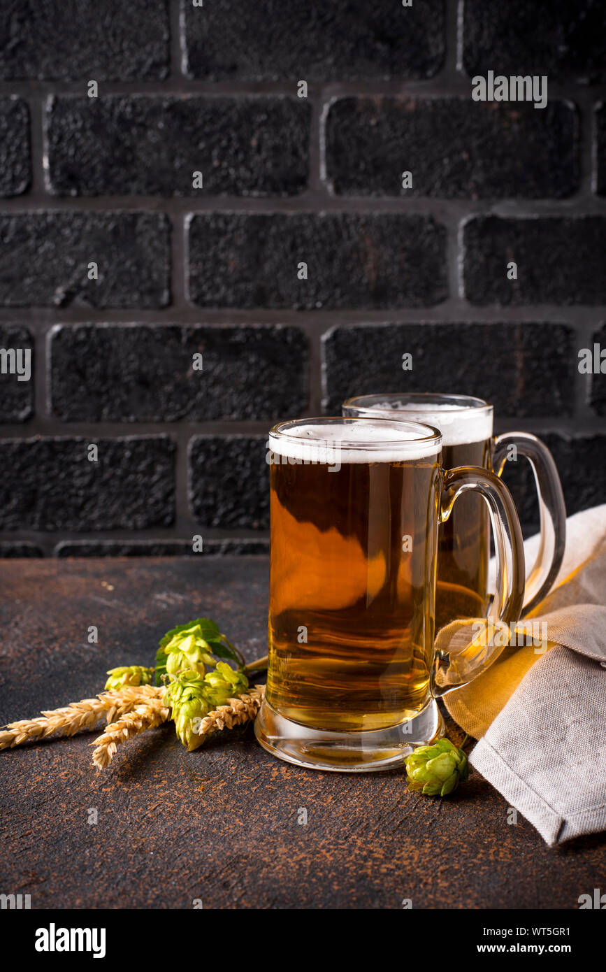 Mugs of beer, hops and malt Stock Photo Alamy