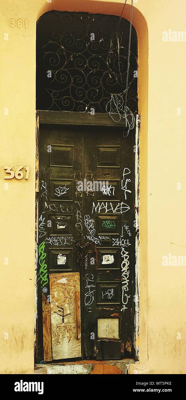 Graffiti On House Door Stock Photo