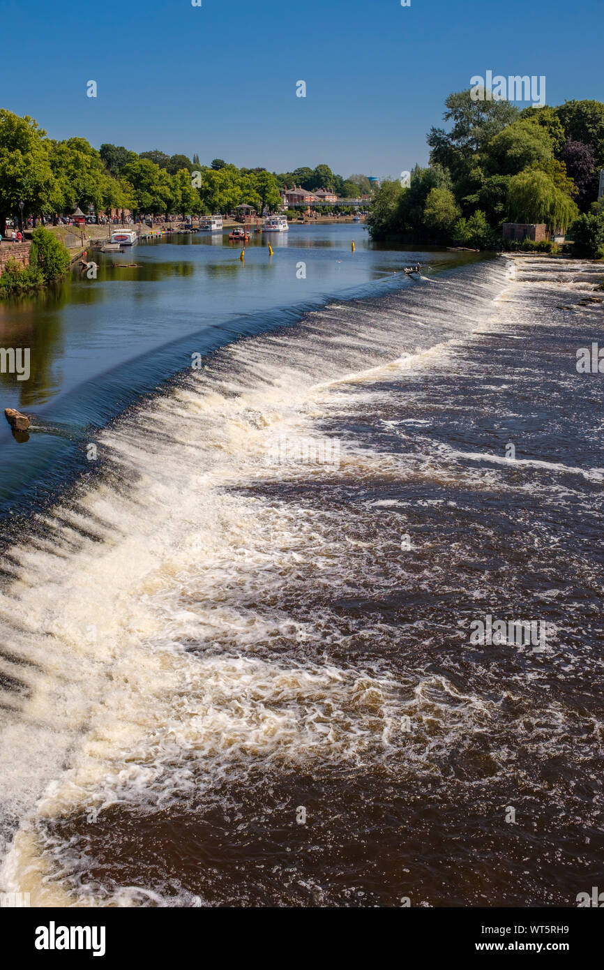 The weir on the river Dee in Chester viewed from Handbridge. Picture Credit: Brian Hickey/Alamy Stock Photo