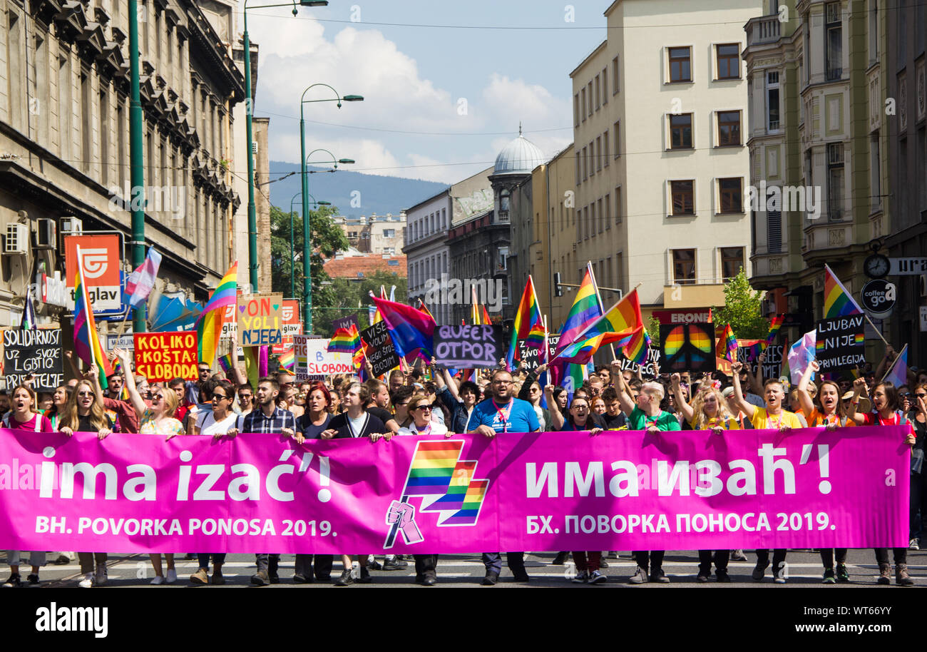 Sarajevo, Bosnia And Herzegovina. 08th Sep, 2019. Protesters march with
