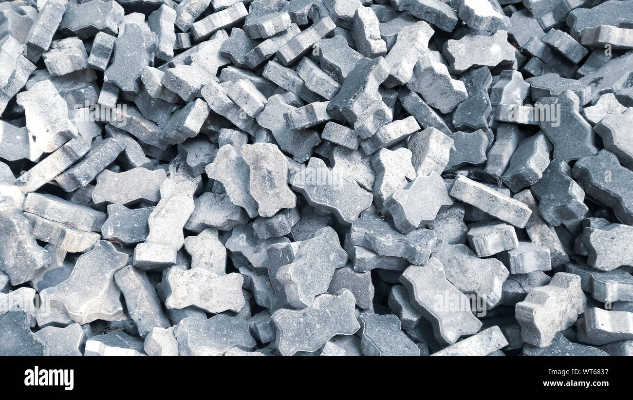 Group of gray bricks square in the construction site. Stock Photo