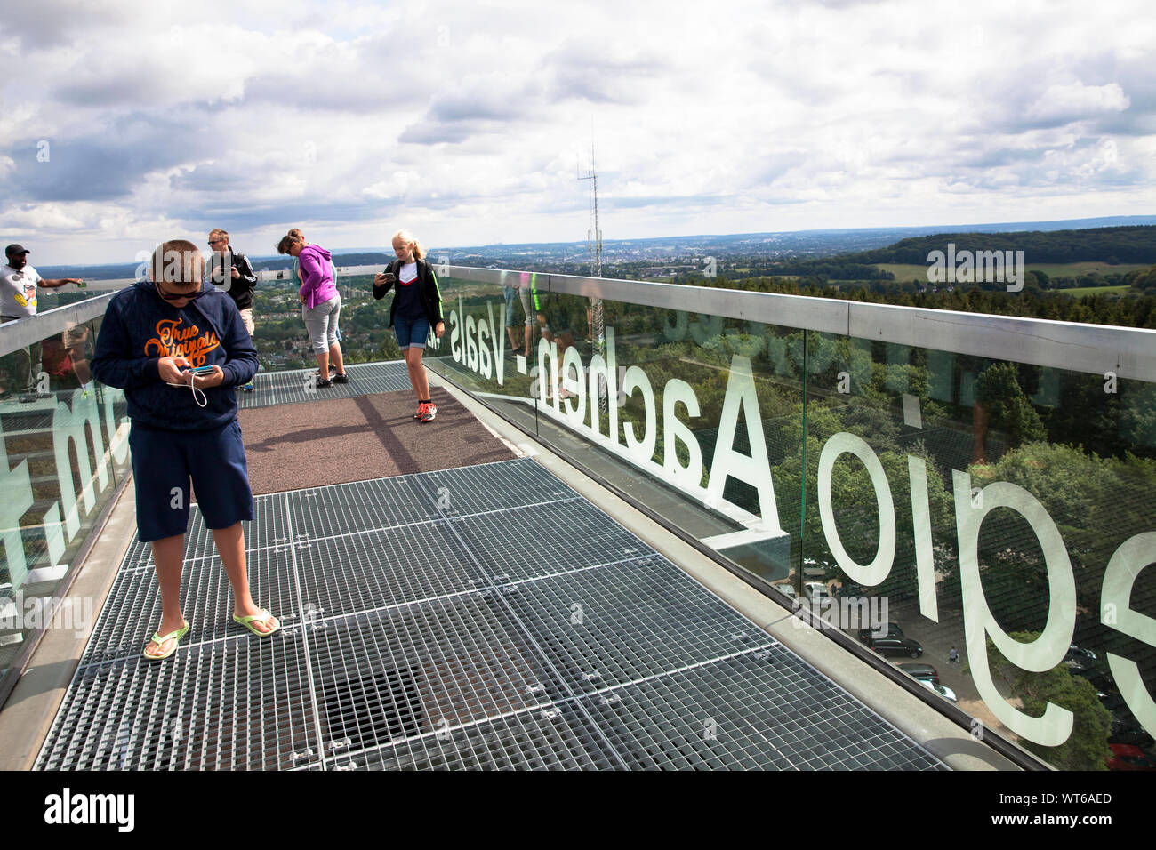 skywalk of the Wilhelmina Tower at the highest point of the Netherlands in Vaals, three-country point Germany, Netherlands, Belgium.  Skywalk des Wilh Stock Photo