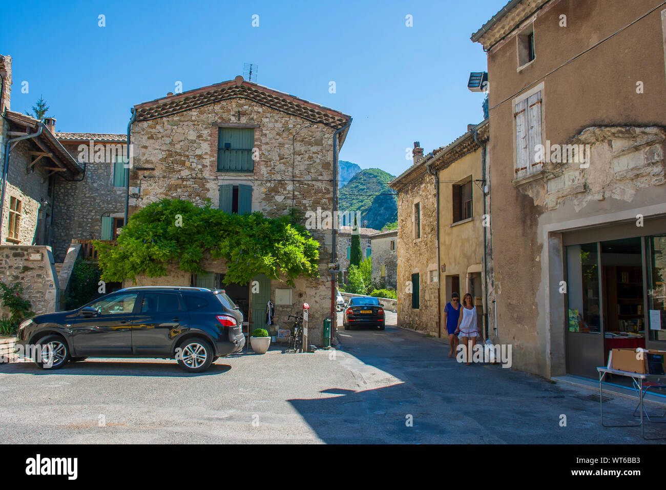 3 August 2015 A typical French town scene in the Provencal Drome region of South Eastern France Stock Photo