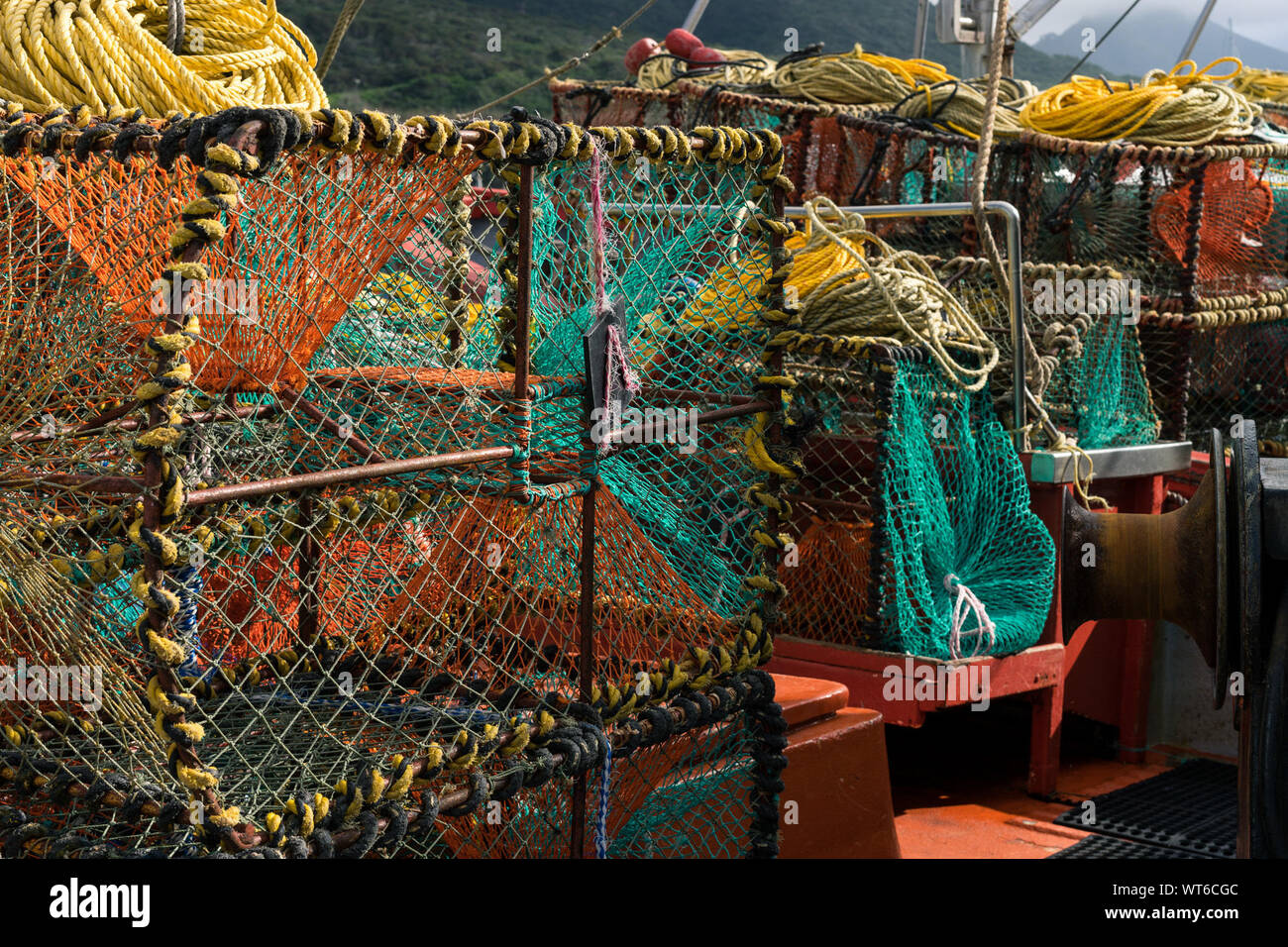 Lobster traps and fishing boat hires stock photography and images Alamy