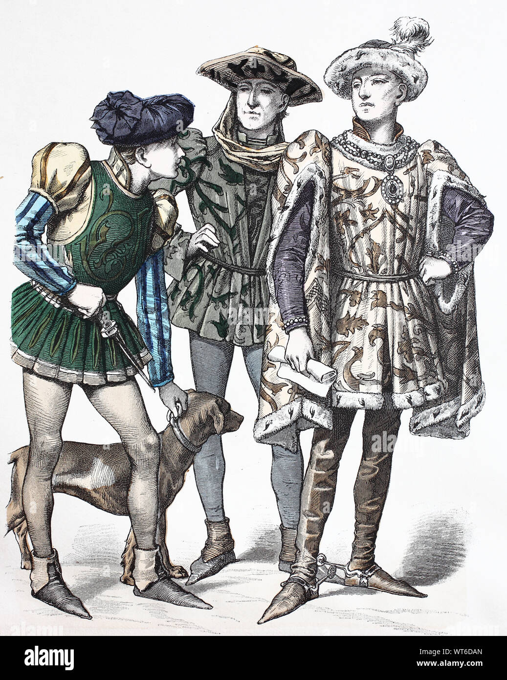 National costume, clothes, history of the costumes, Karl the daring, hunting dress, Burgundy, France, in 1450, Volkstracht, Kleidung, Geschichte der Kostüme, Karl der Kühne, Jagddress, Burgund, Frankreich, 1450 Stock Photo