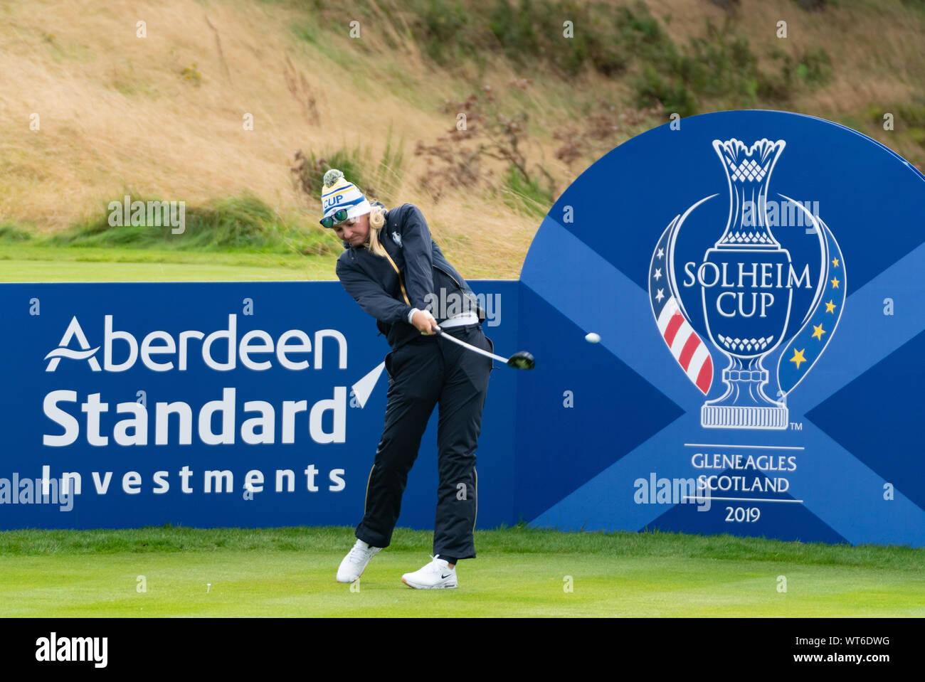 Auchterarder, Scotland, UK. 11th Sep, 2019. Practice day 3 for the 2019 Solheim Cup at the Centenary Course at Gleneagles. Pictured; Anna Nordqvist of Europe tees off. Credit: Iain Masterton/Alamy Live News Stock Photo