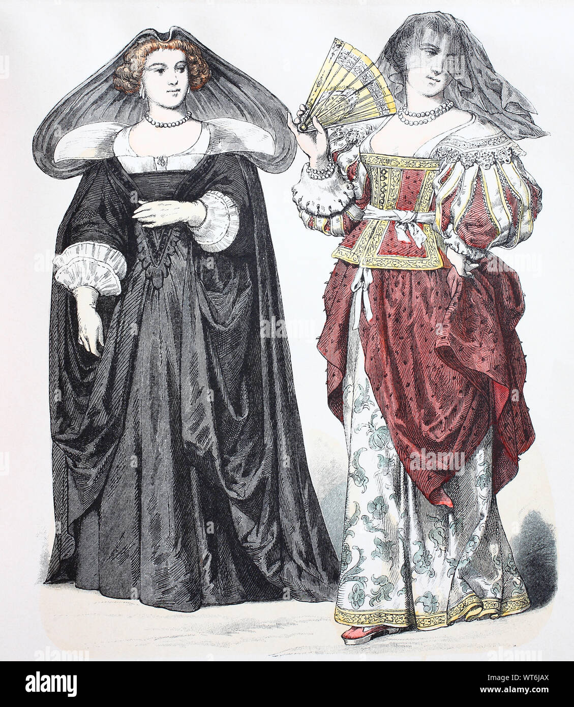 National costume, clothes, history of the costumes, women in grief, France, in 1650, Volkstracht, Kleidung, Geschichte der Kostüme, Frauen in Trauer, Frankreich, 1650 Stock Photo