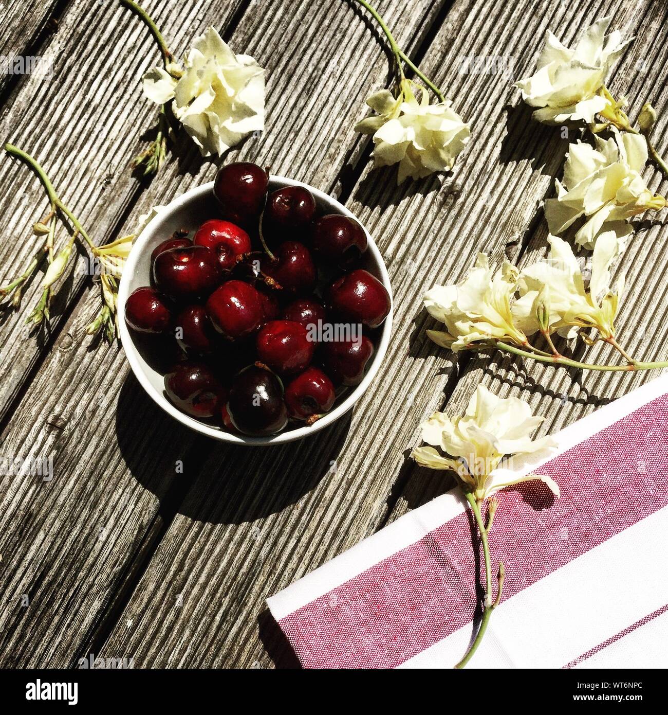 Sweet Cherries In White Bowl Stock Photo