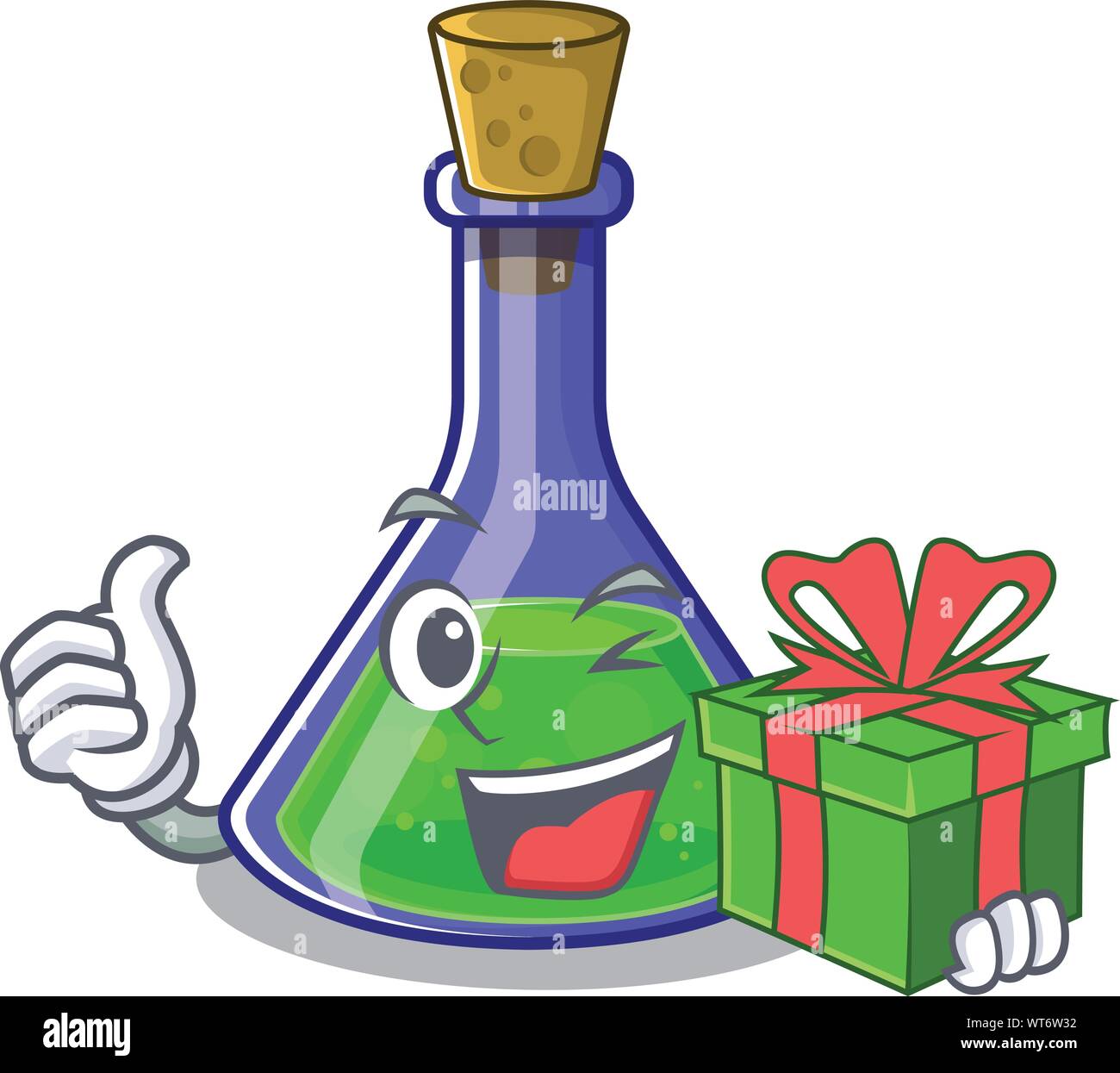 With gift magic potion cartoon shaped in character vector illustration Stock Vector