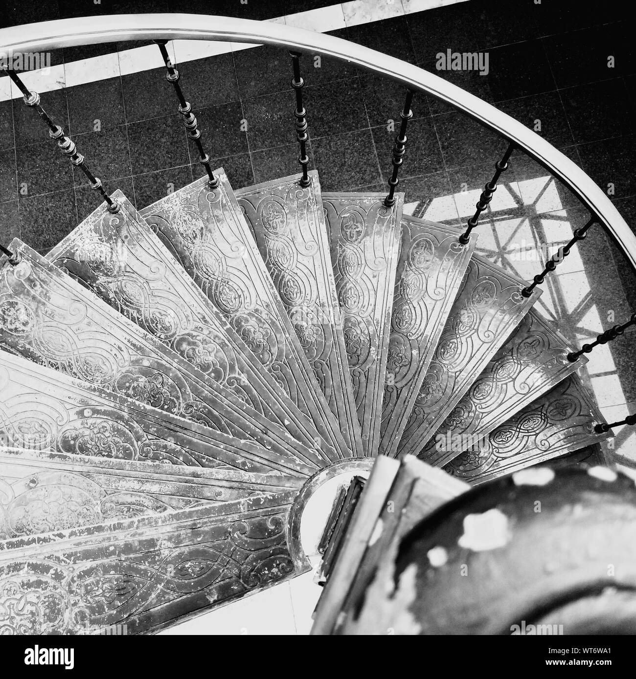 High Angle View Of Spiral Stairs Stock Photo