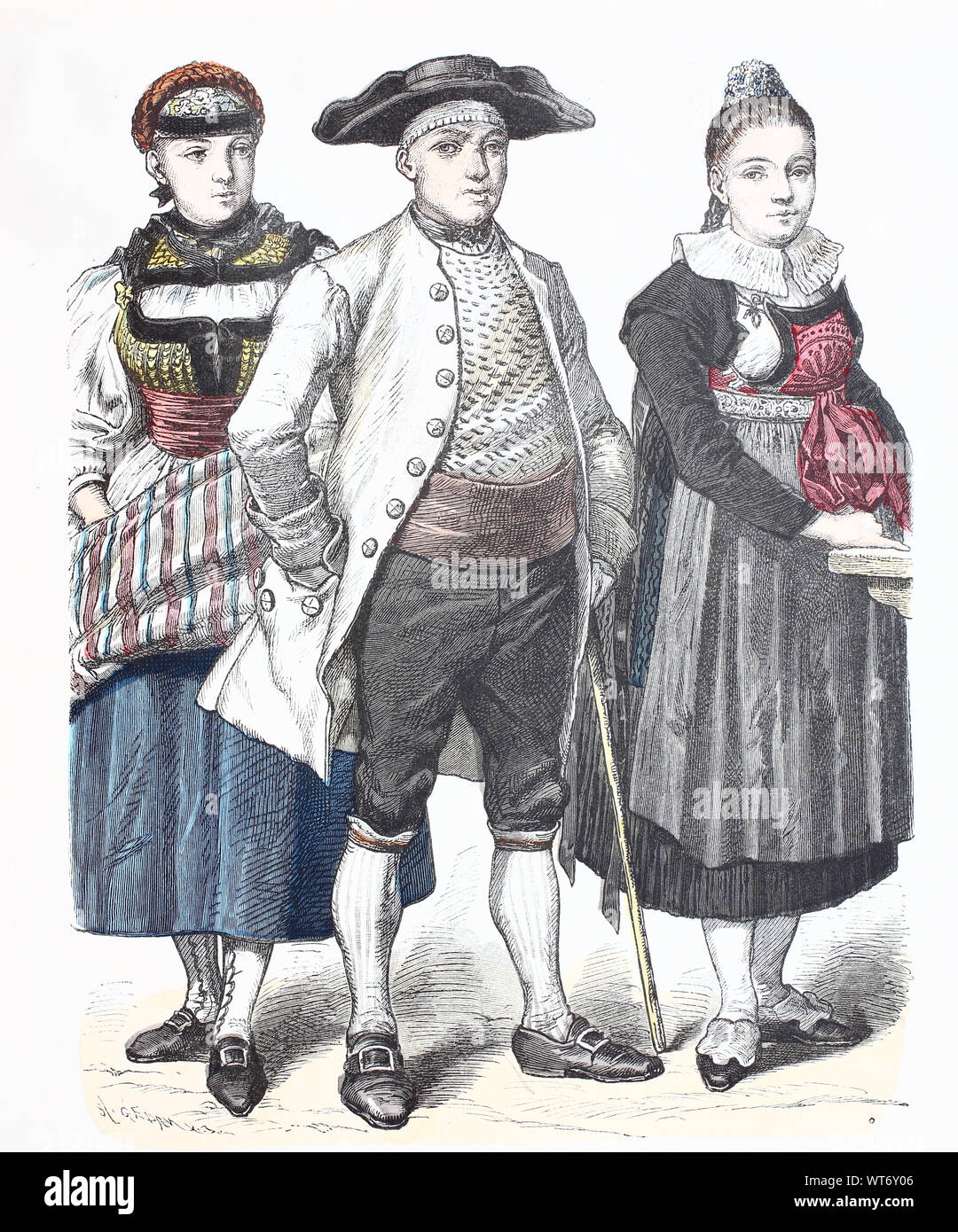 National costume, clothes, history of the costumes, garments from  Switzerland, Bern, in 1780, Volkstracht, Kleidung, Geschichte der Kostüme,  Gewänder aus der Schweiz, 1780 Stock Photo - Alamy