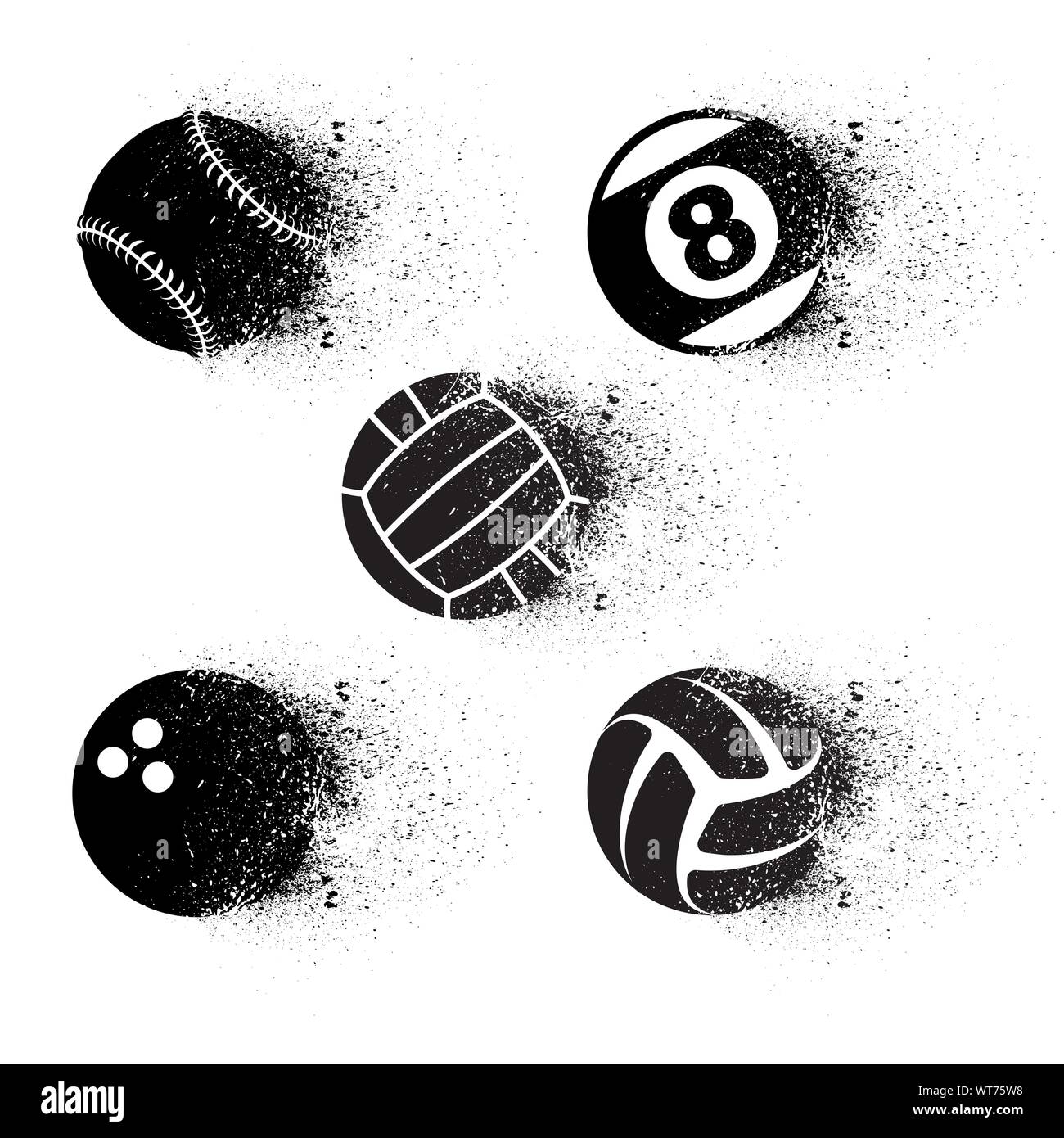 Set of different black sport balls isolated on white background Stock ...