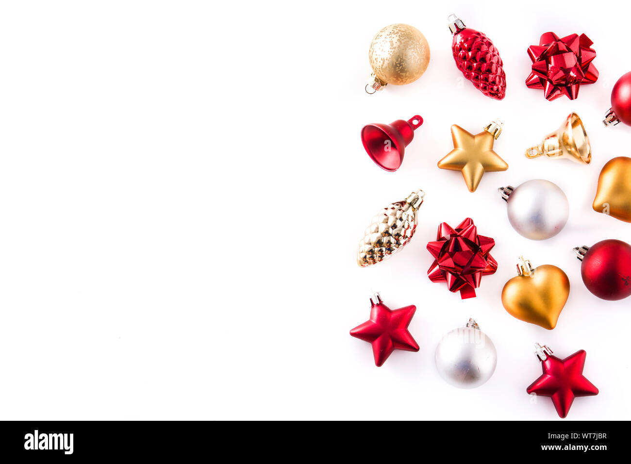Christmas red,silver and golden decorations pattern isolated on white ...