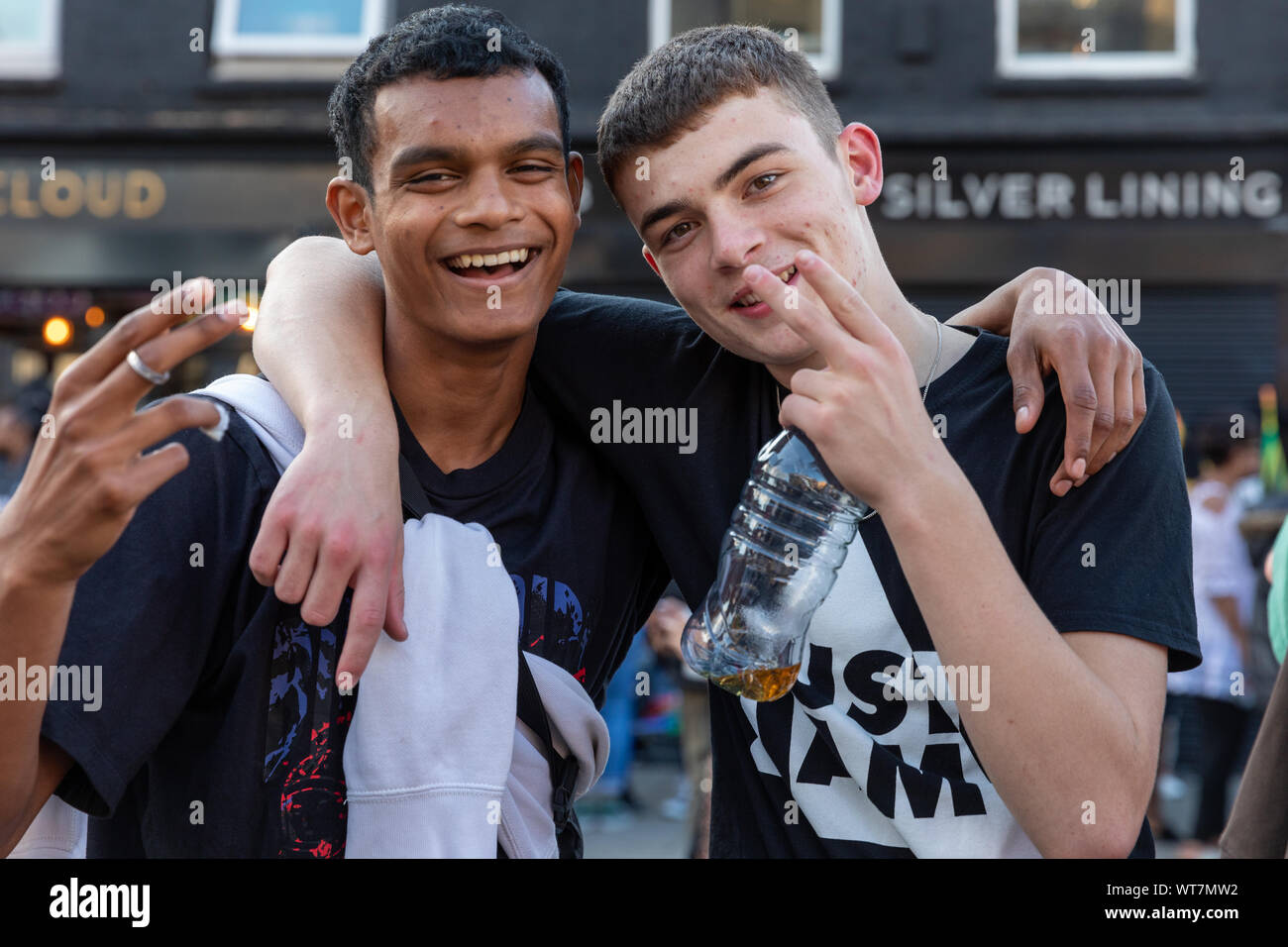 Two carnival goers during Hackney Carnival on Sunday September 8th 2019 Stock Photo