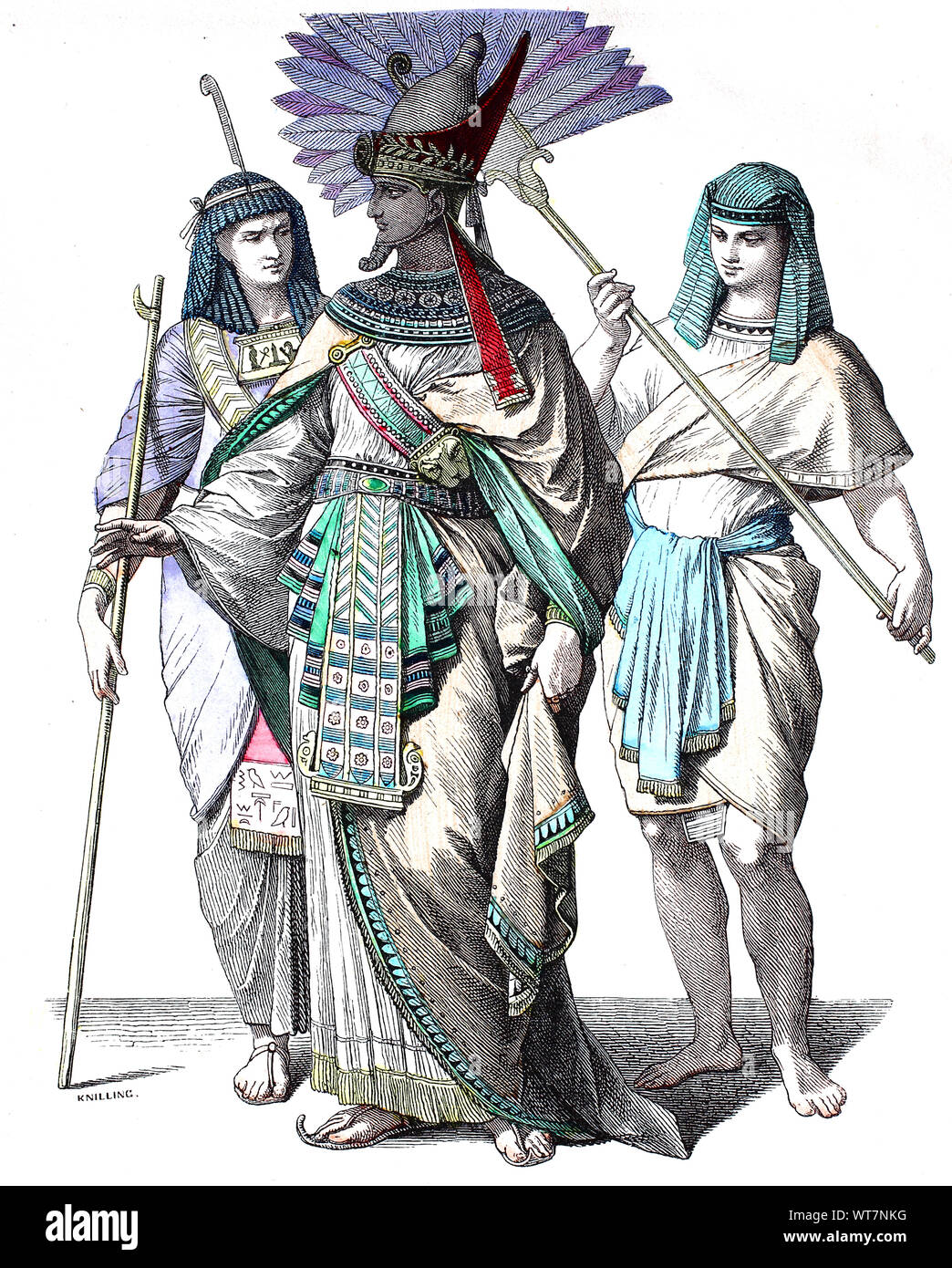 National costume, clothes, history of the costumes, Egyptian court officials, Egyptian king and professional bearer from the prechristian time, Volkstracht, Kleidung, Geschichte der Kostüme, ägyptischer Hofbeamter, ägyptischer König und Fächerträger aus der vorchristlichen Zeit Stock Photo