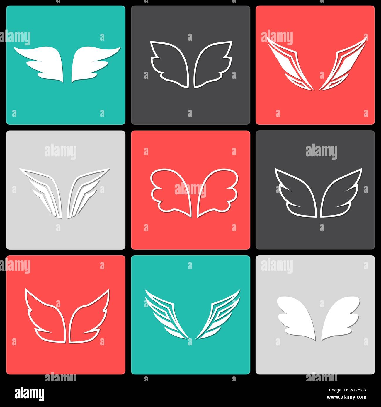 Wings icon set birds and angel Stock Vector