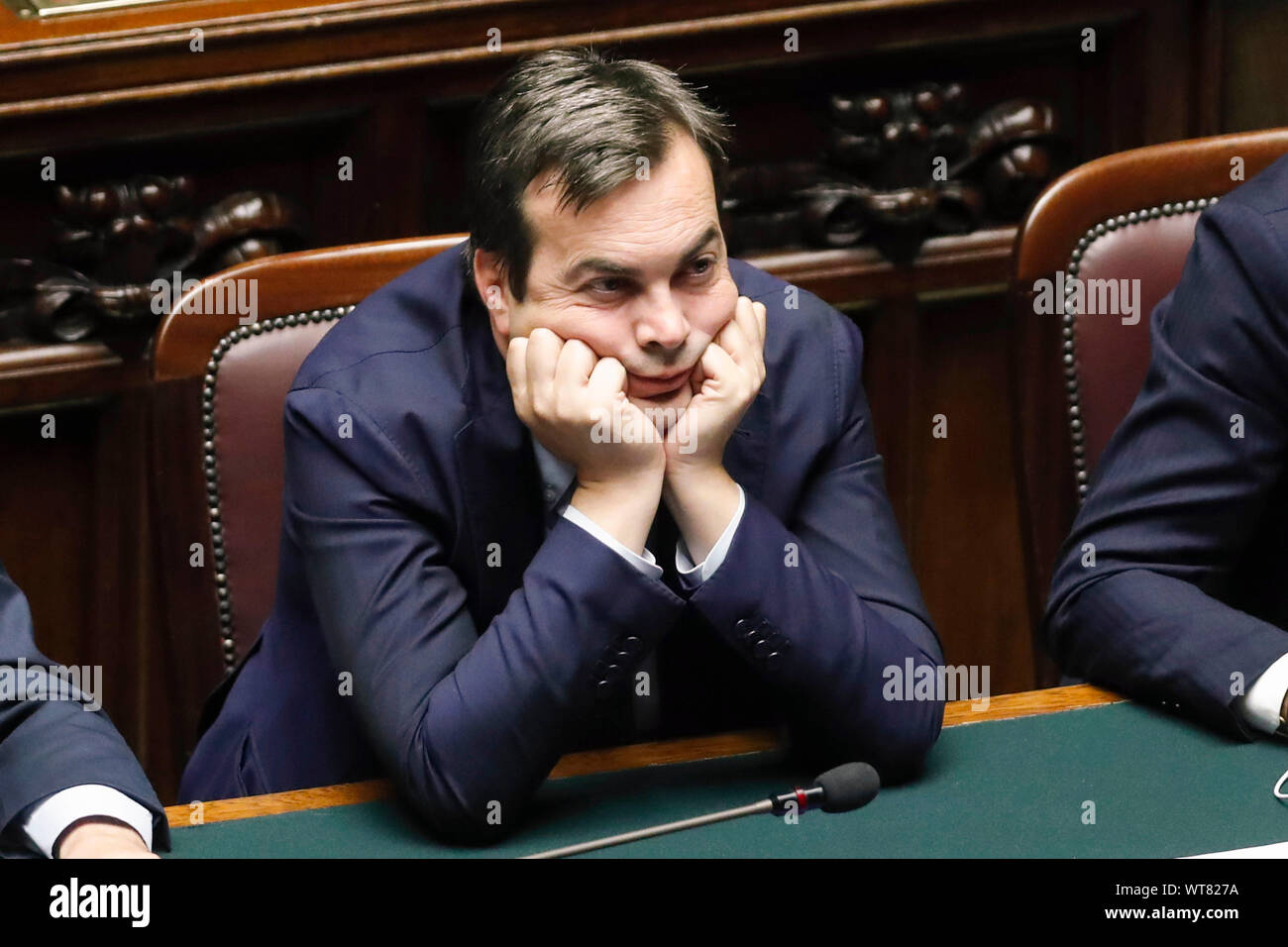 Italy, Rome, September 10, 2019 : Senate Chamber, Vincenzo Amendola, Minister for European Affairs, partecipates in vote of confidence for new governm Stock Photo