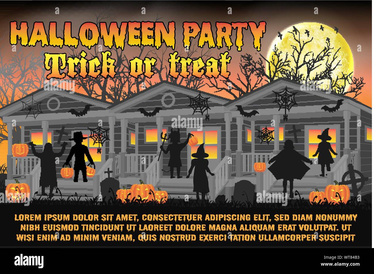 halloween party poster wtih kids in halloween costume Stock Vector