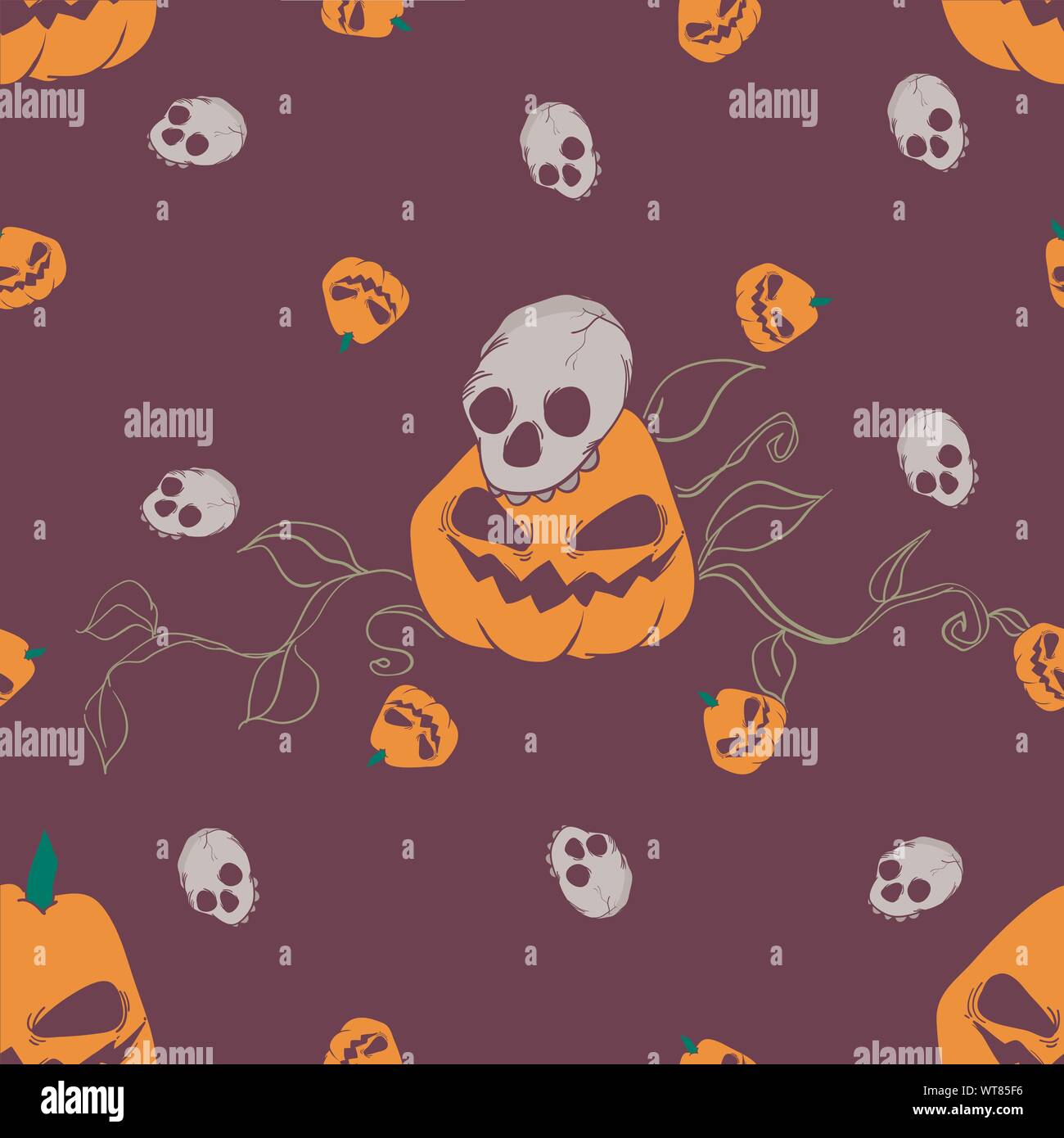 seamless pattern of halloween skulls and pumpkin vector illustration ...