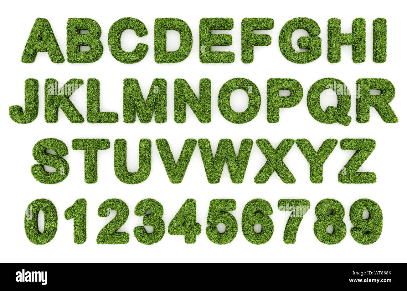 Grass alphabet, letters and numbers Stock Photo