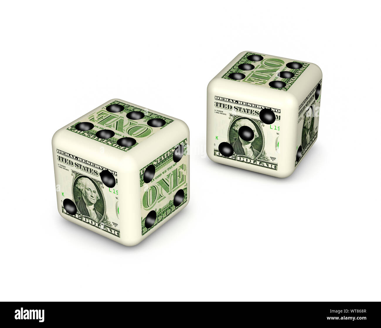 Pair of US dollars dice, both showing six or a pair of sixes Stock Photo