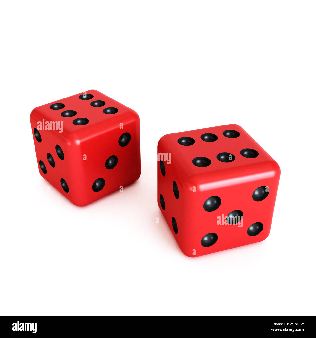 Pair of red dice, both showing six or a pair of sixes Stock Photo
