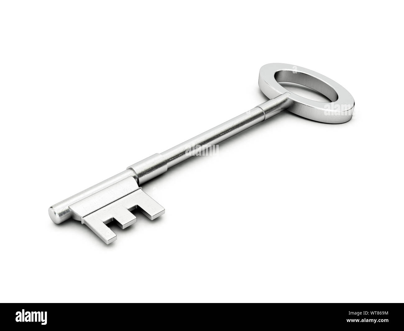 Silver old style house key on a white background Stock Photo