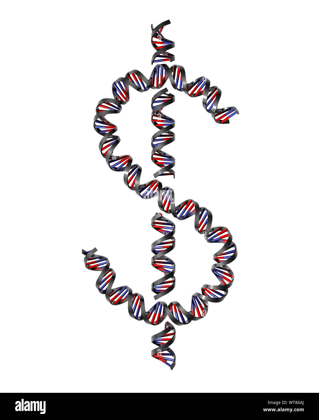 DNA double helix as a US Dollar symbol, health insurance, pharma, medicaid, medicare concept Stock Photo