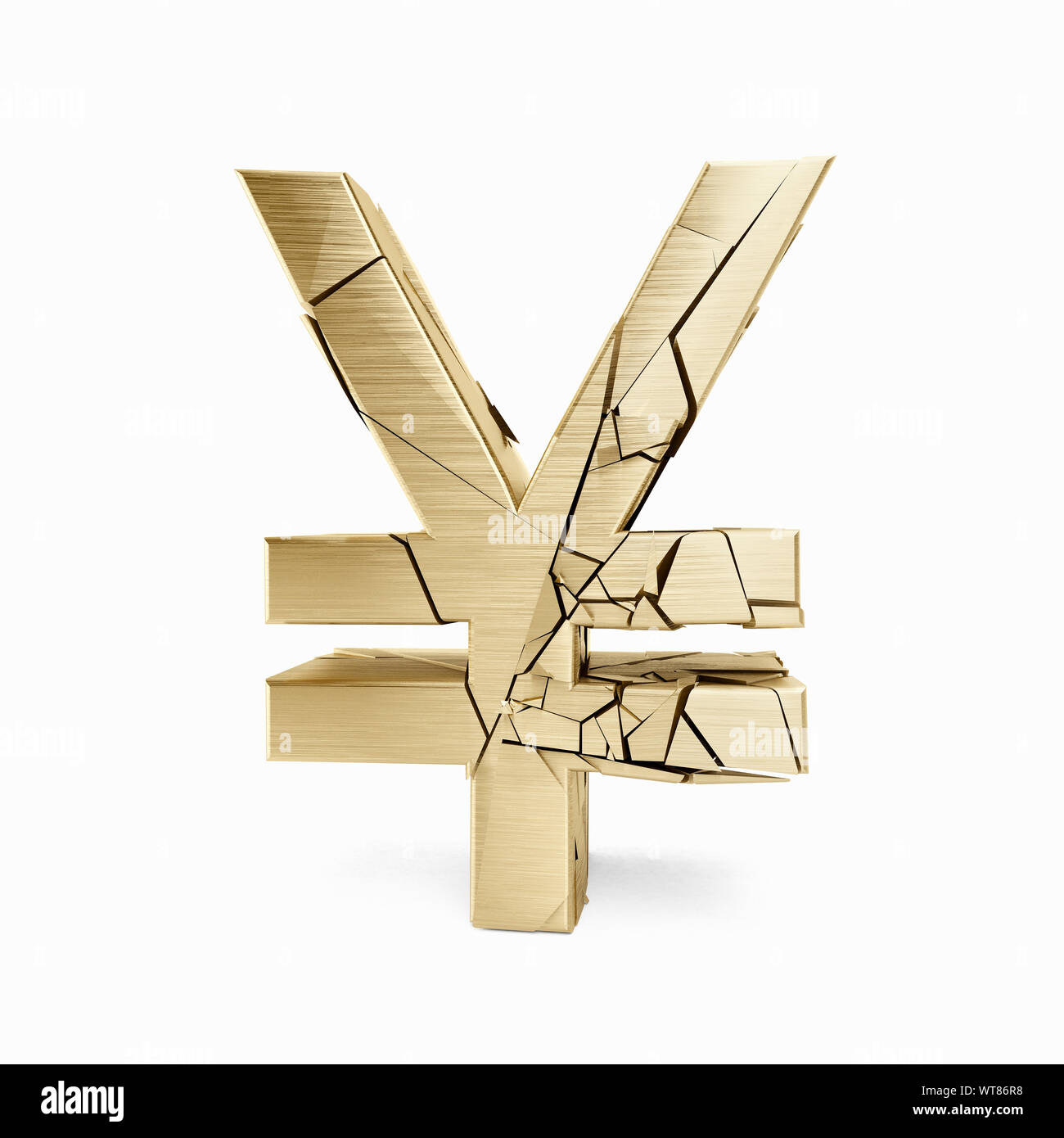 Cracked and crumbling gold Japanese Yen currency symbol, JPY Stock Photo