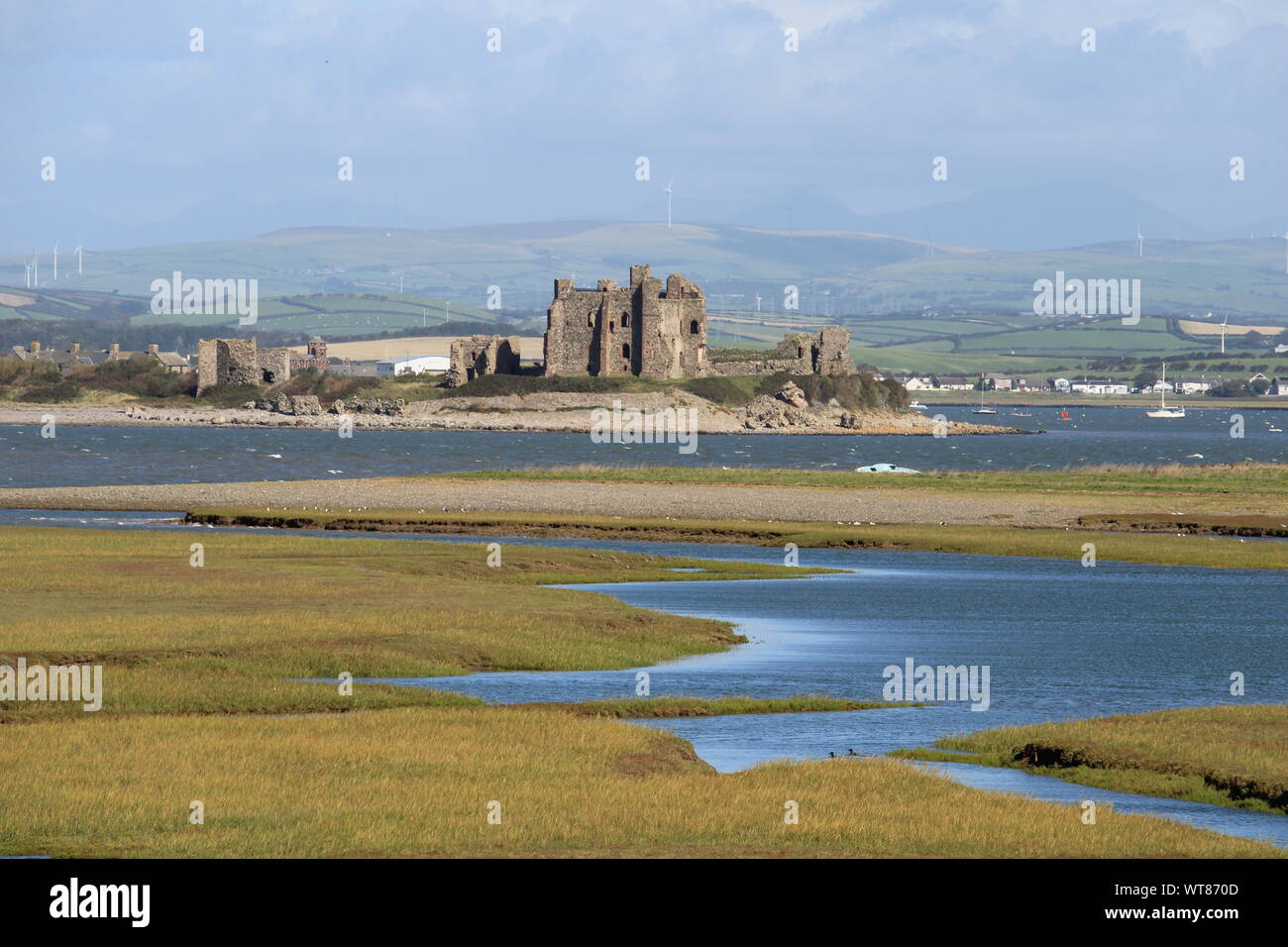 UK Walney Island. View towards Piel Island and Piel Castle from South Walney Nature Reserve. Stock Photo