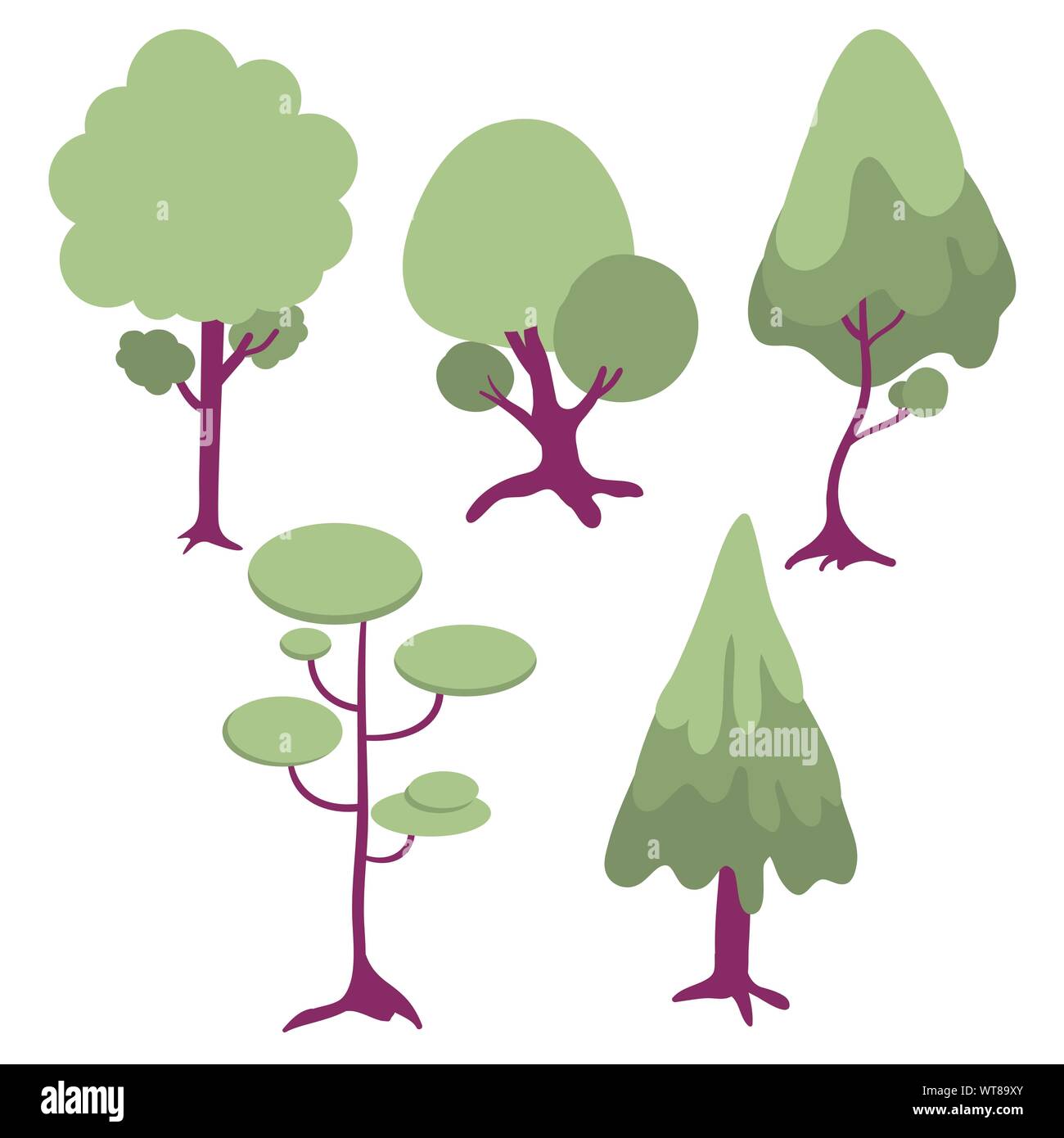set of vector cool comical and modern design trees Stock Vector