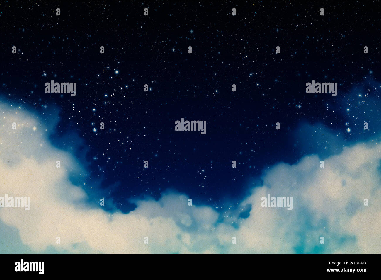 Fantasy night sky with clouds and stars background Stock Photo Alamy