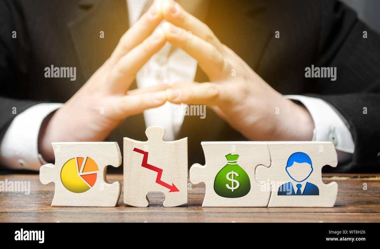 Businessman sitting in thought over puzzle wrong business model