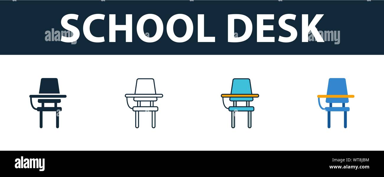 School Desk icon set. Four elements in diferent styles from school