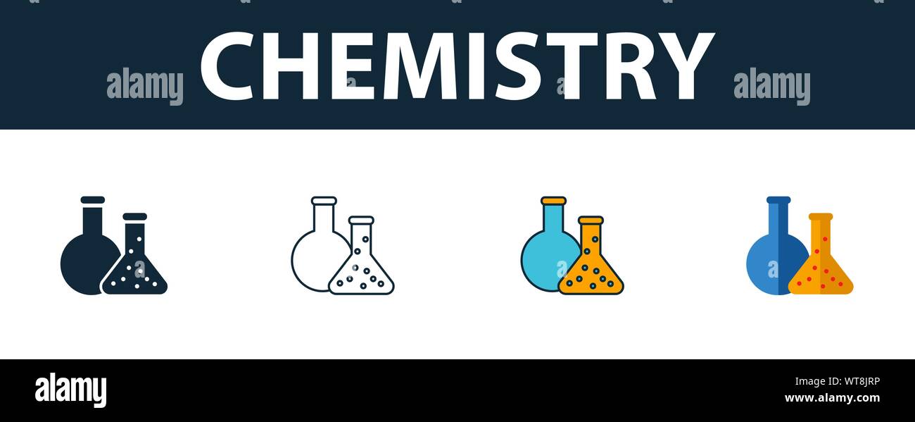 Chemistry icon set. Four elements in diferent styles from school icons