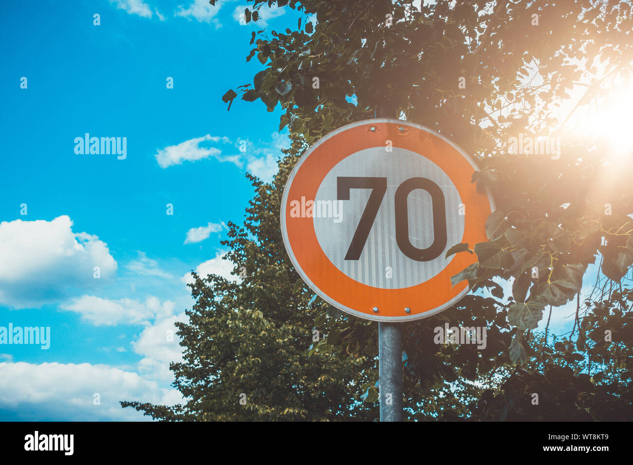 traffic sign with number 70 Stock Photo - Alamy