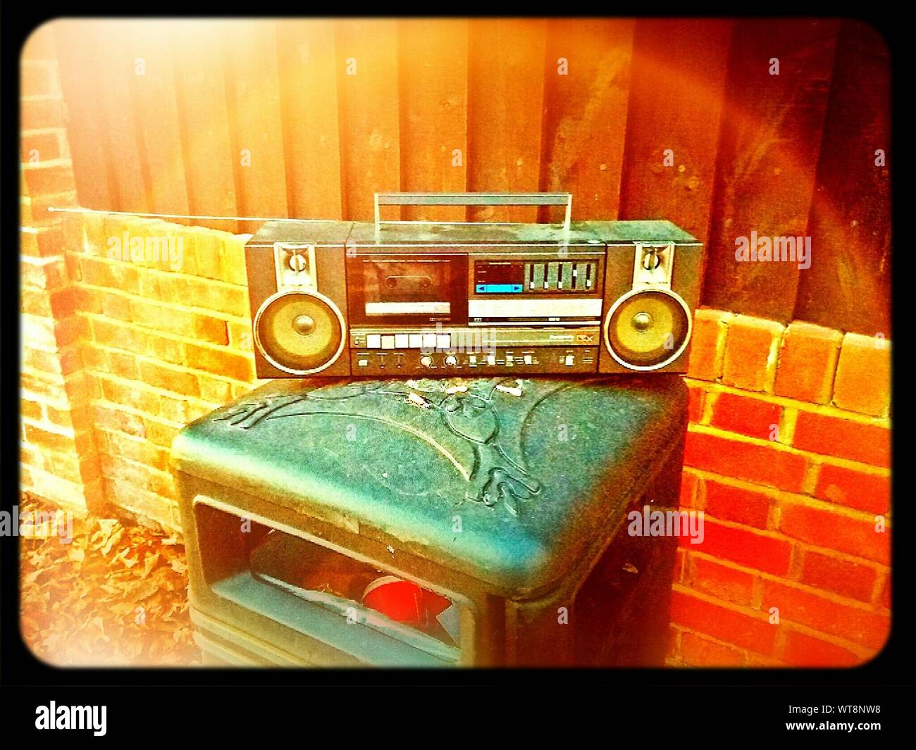 High Angle View Of Ghetto Blaster On Table Stock Photo