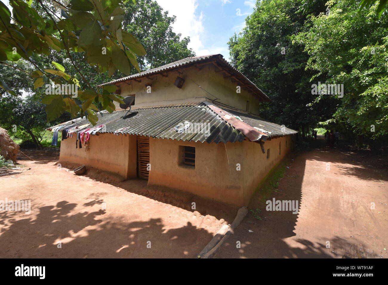 Two-story mud house. Village Banstala, Jhargram, West Midnapore, India. Stock Photo