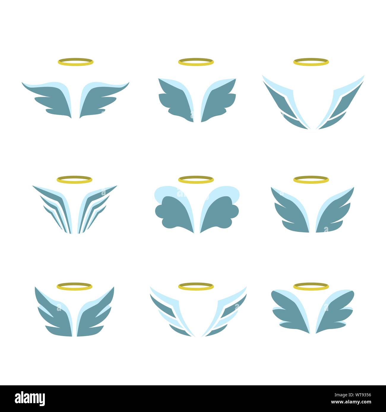 Wings icon set birds and angel Stock Vector