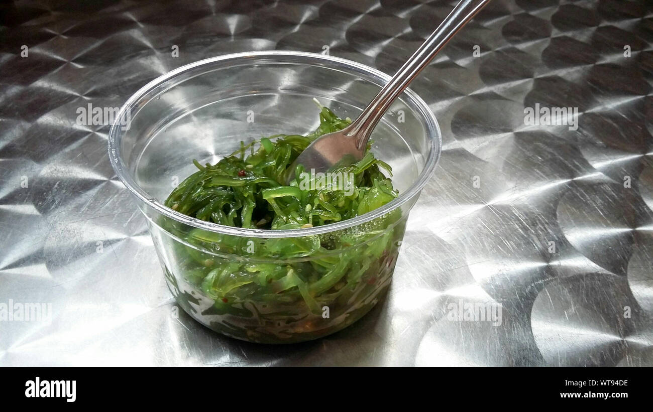 Close-up Of Green Seaweed Salad Stock Photo