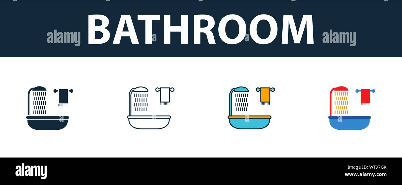 Bathroom icon set. Four elements in diferent styles from real estate icons collection. Creative ...