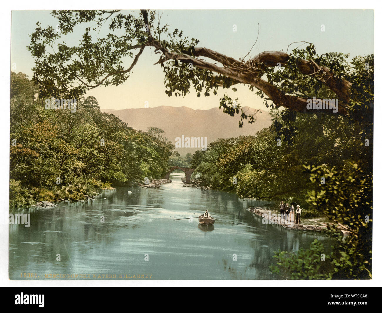 Meeting of the Waters, Killarney. County Kerry, Ireland; Print shows area between Lough Leane (the lower lake) and Muckross (the middle) Lake. (Source: Flickr Commons project, 2010); Stock Photo
