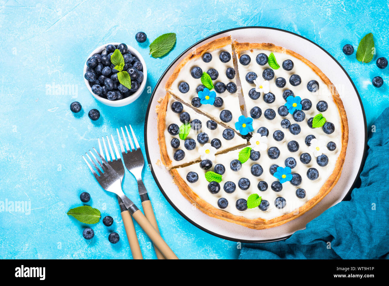 Blueberry cake tart with mascarpone Stock Photo - Alamy