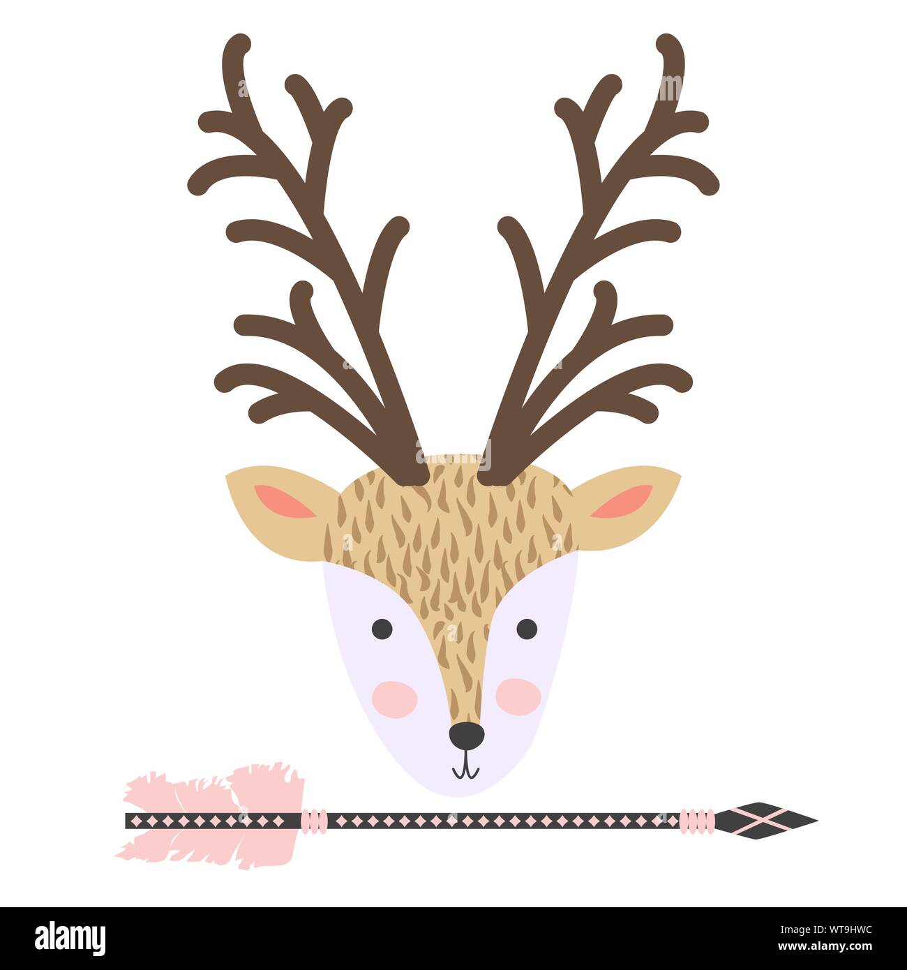 deer Wild and free, cute poster design. Decorative illustration. Animal ...
