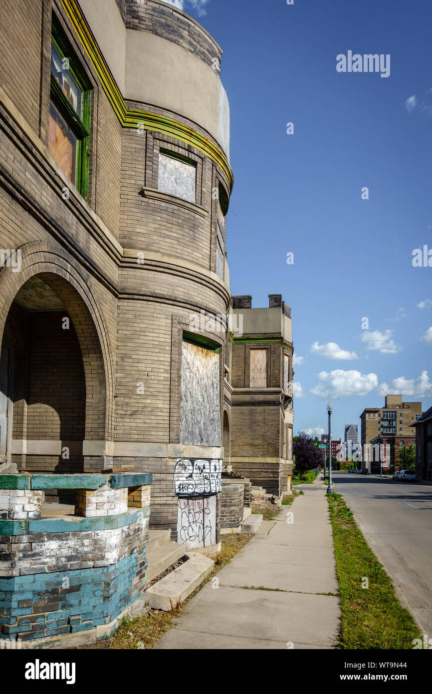 Fragment of a facade of an abandoned house in the city of Detroit, Michigan Stock Photo