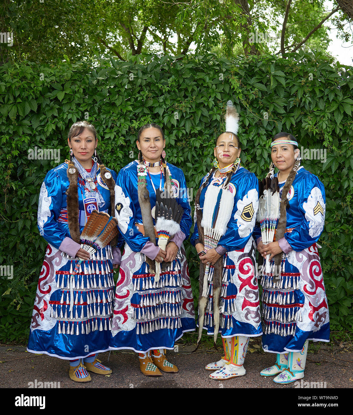 Members of the Native American Women Warriors, a Pueblo, Colorado-based association of active and retired American Indians in U.S. military service, at a Colorado Springs Native American Inter Tribal Powwow and festival in that central Colorado city Stock Photo